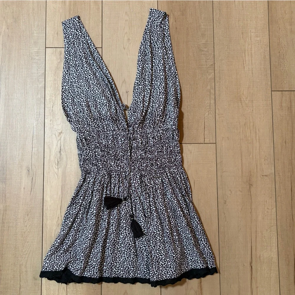 Maaji Boho Printed Sleeveless Mini Dress Size M Elastic Empire Waist Tassel Tie